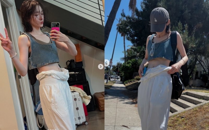 박지현, 크롭티로 드러낸 한줌 허리…여리여리 슬렌더 몸매 [N샷]