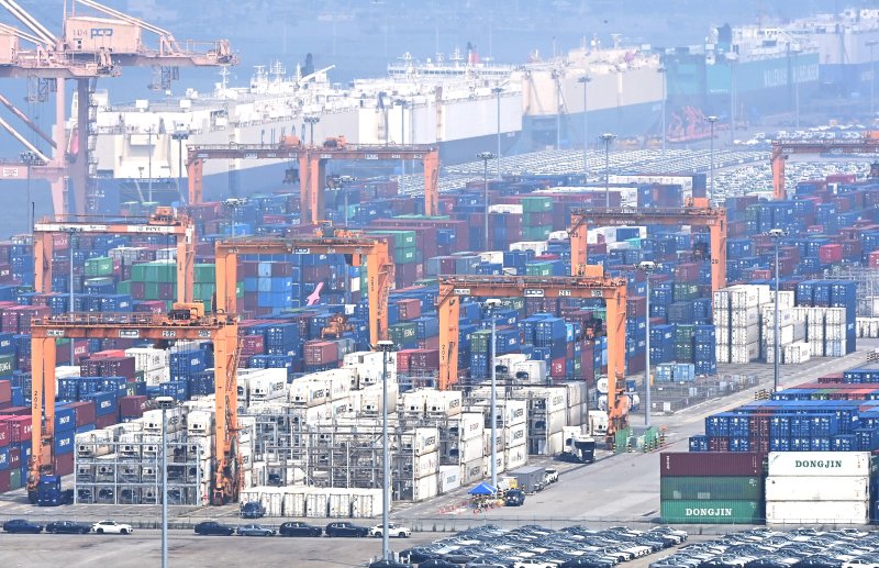 [평택=뉴시스] 김종택 기자 = 8일 경기 평택시 포승읍 평택항에 컨테이너가 쌓여있는 모습. 2025.07.08. jtk@newsis.com