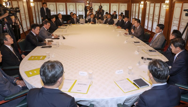 김병기 더불어민주당 당대표 직무대행 겸 원내대표가 6일 서울 종로구 삼청동 총리공관에서 열린 이재명 정부 첫 고위당정협의회에서 발언하고 있다. (공동취재) 2025.7.6/뉴스1 ⓒ News1 김성진 기자