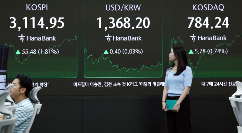 서울 중구 하나은행 본점 딜링룸 전광판/뉴스1 ⓒ News1 오대일 기자