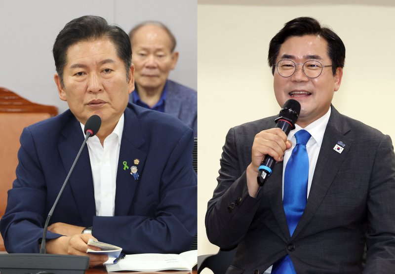 [서울=뉴시스] 조성봉, 고승민 기자 = 더불어민주당 당 대표 출마를 선언한 정청래(왼쪽) 의원과 박찬대 전 원내대표가 지난 9일 서울 여의도 국회 의원회관사설 바카라 열린 '당원 주권 정당개혁 토론회'와 '진짜 대한민국 ON AIR 유튜브 토크콘서트'에서 발언하고 있다. 2025.07.09. photo@newsis.com