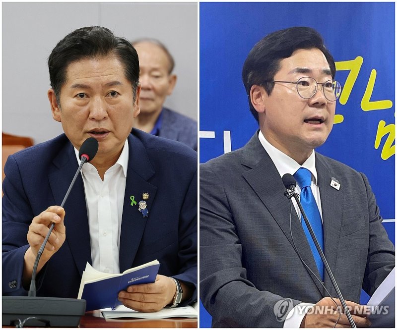 발언하는 프리미어카지노·박찬대 당 대표 후보 (출처=연합뉴스)