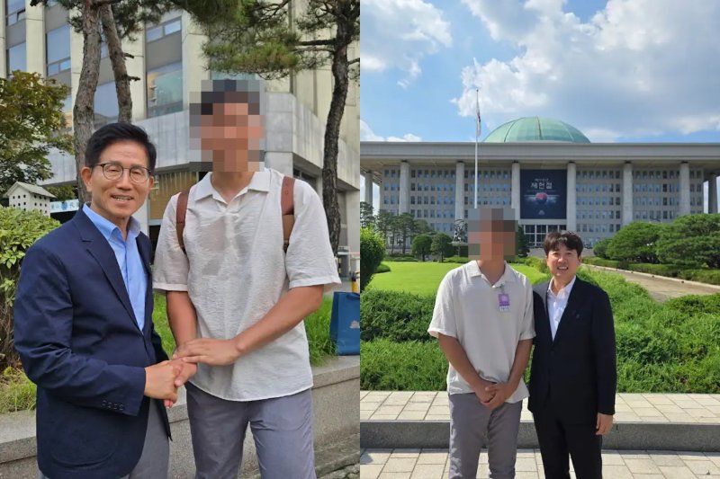 [뉴시스] 교사 이씨와 김문수·이준석 전 기부벳 후보. (사진=유튜브 갈무리)