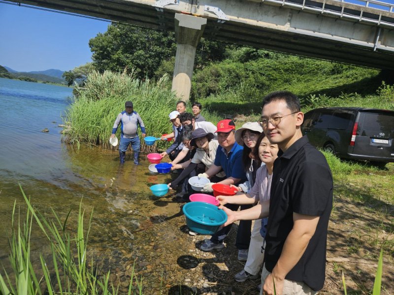 [상주=뉴시스] 중동면 낙동강 일대에 쏘가리 치어 방류. (사진=바카라 토토 사이트 제공) 2025.07.12 photo@newsis.com *재판매 및 DB 금지