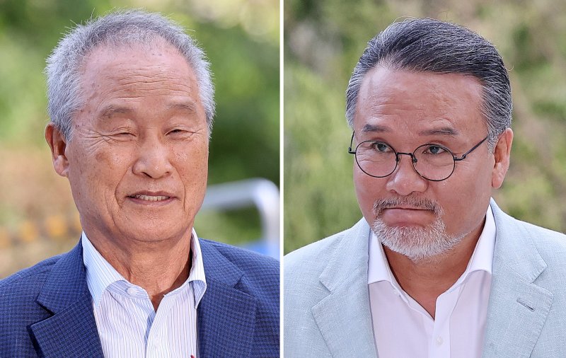 조성옥 전 레부카지노 회장(왼쪽)과 이일준 레부카지노 회장이 10일 오전 서울 종로구 윤석열 전 대통령의 부인 김건희 여사 관련 의혹을 수사하는 민중기 특별검사팀 사무실에 조사를 받기 위해 출석하고 있다. 2025.7.10/뉴스1 ⓒ News1 박지혜 기자