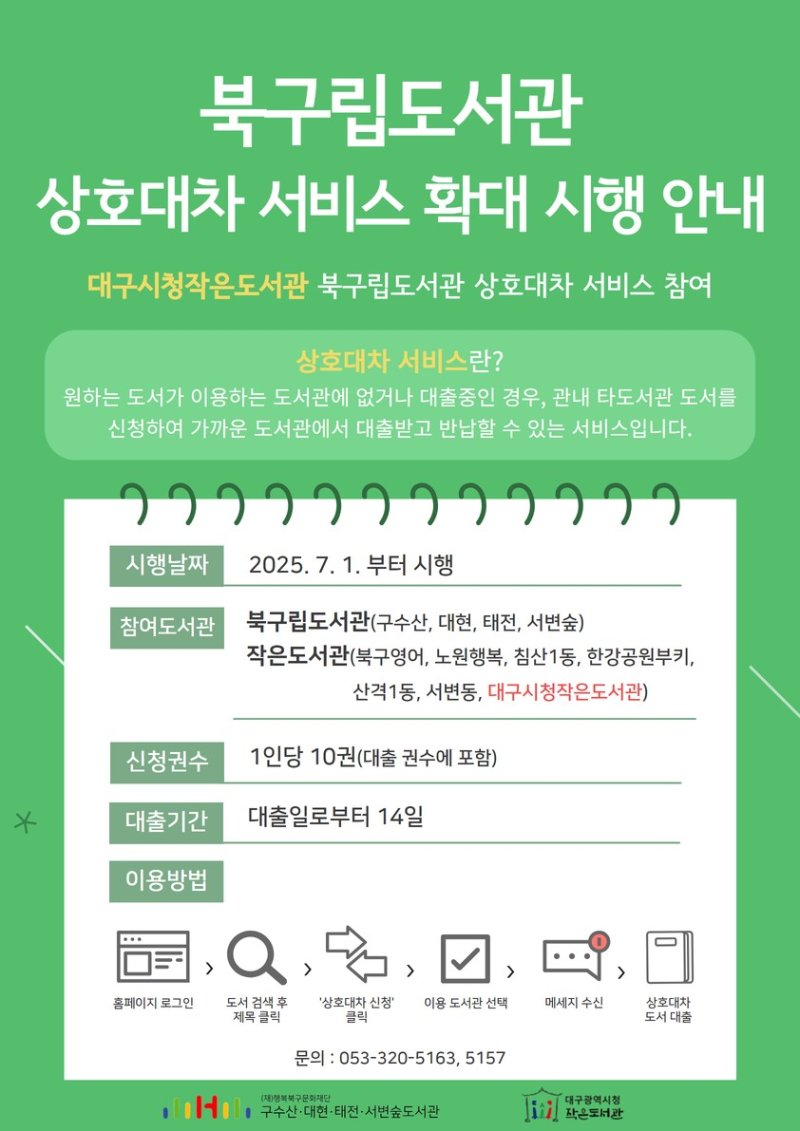 [대구=뉴시스] 상호대차 바카라사이트 안내 확대 시행 안내 포스터. (사진=행복북구문화재단 제공) 2025.07.13. photo@newsis.com *재판매 및 DB 금지