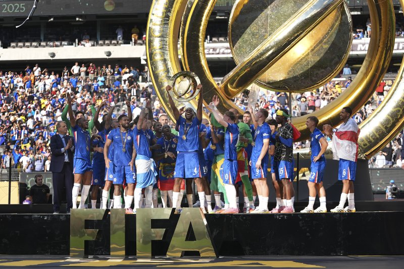 [이스트 러더퍼드=AP/뉴시스] 2025 스피드 바카라사이트축구연맹(FIFA) 클럽월드컵 우승 세리머니를 하는 잉글랜드 프로축구 프리미어리그(EPL) 스피드 바카라사이트 선수단. 2025.07.13.