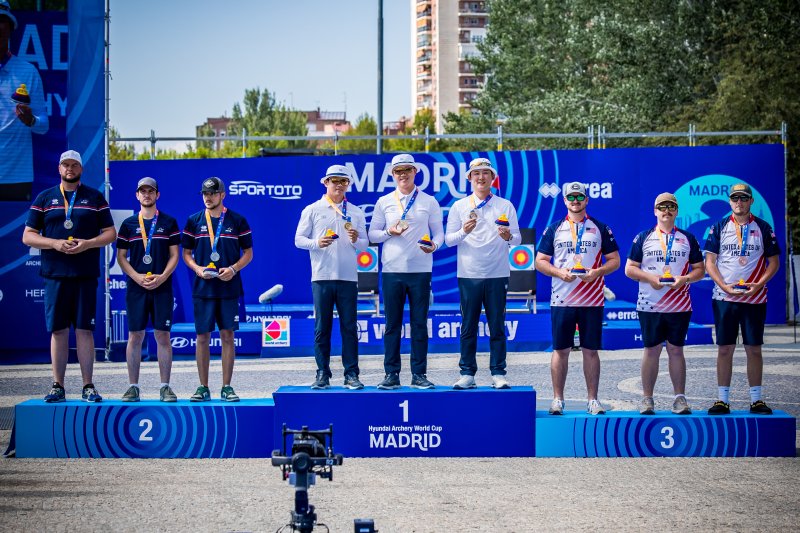 컴파운드 남자 단체전 우승을 차지한 남자 대표팀. (대한양궁협회 제공)