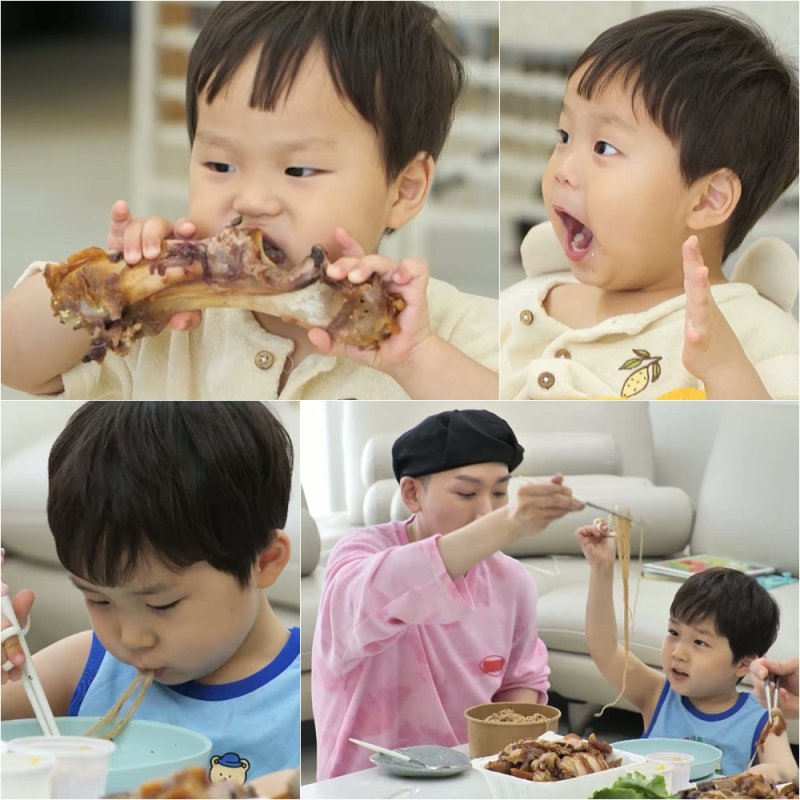 김준호 子 정우, 얼굴보다 큰 족발뼈 거뜬…먹방 폭주