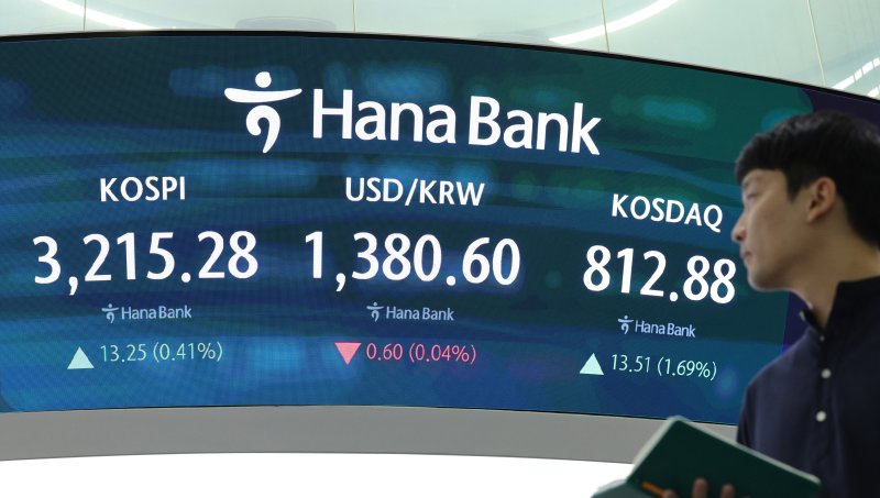 서울 중구 하나은행 본점 딜링룸 전광판./뉴스1 ⓒ News1 신웅수 기자