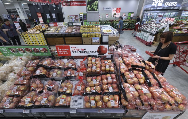 [서울=뉴시스] 김근수 기자 = 서울 시내 한 대형마트 매대에 과일이 진열돼 있다. 2025.06.16. ks@newsis.com