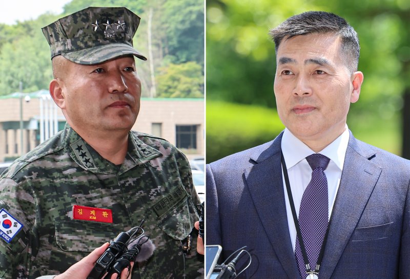 김계환 전 해병대사령관(사진 왼쪽)과 박정훈 해병대수사단장(대령). 2024.5.21/뉴스1 ⓒ News1 김도우 기자