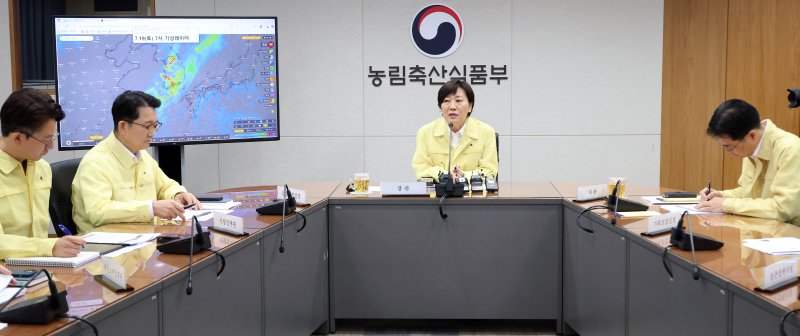 [세종=뉴시스] 강종민 기자 = 송미령 농림축산식품부 장관이 18일 세종시 정부세종청사에서 열린 호우 대처상황 긴급 점검회의에서 피해 현황과분야별 대응, 조치계획을 점검하고 있다. 2025.07.18. ppkjm@newsis.com
