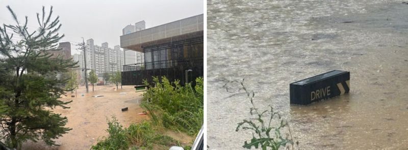 의자·소파 흙탕물에 둥둥…스타벅스 건물이 통째로 '처참'