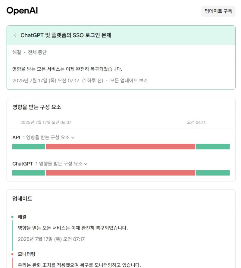 오픈AI 상태페이지 갈무리