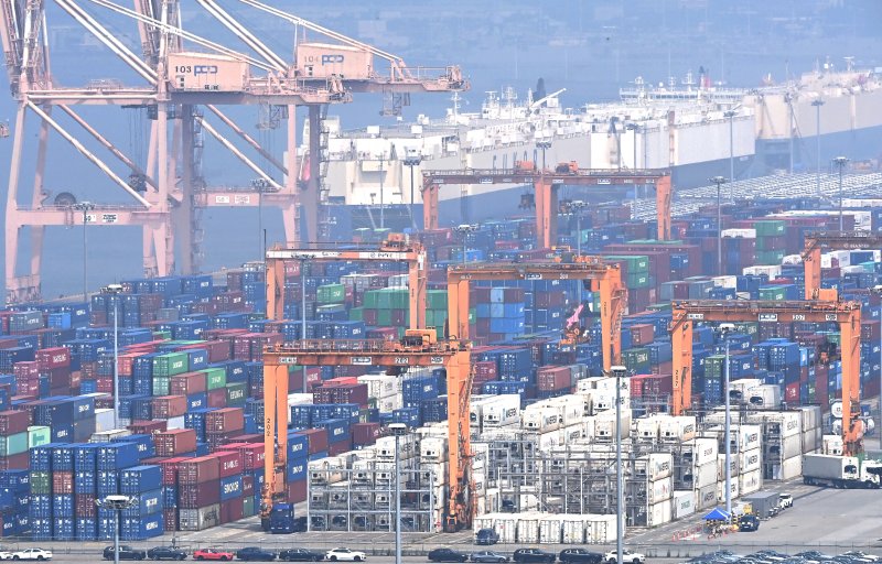 [평택=뉴시스] 김종택 기자 = 도널드 트럼프 미국 대통령이 7일(현지시간) 한국과 일본 등 14개국에 최소 25%에서 최대 40%에 이르는 국가별 상호관세를 적시한 '관세 서한'을 보내 이를 8월1일부터 부과하겠다고 통보했다.트럼프 대통령은 이날 무역 상대국들에 대한 상호관세 부과 유예 시한을 기존의 7월9일에서 8월1일까지로 연장하는 행정명령에도 서명했다. 사진은 8일 경기 평택시 포승읍 평택항에 컨테이너가 쌓여있는 모습. 2025.07.08. jtk@newsis.com