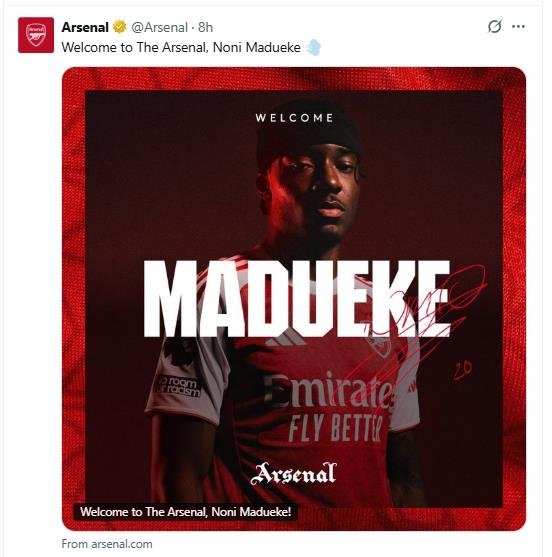 마두에케의 영입을 발표한 아스널. (출처=연합뉴스)