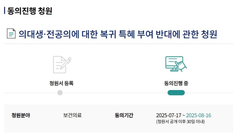 의대생·전공의 복귀 특혜 부여 반대에 관한 국민청원 (출처=연합뉴스)