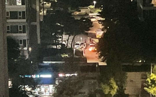 [인천=뉴시스] 총기 사고가 발생한 20일 오후 인천 연수구 송도국제도시의 한 아파트 모습. (사진=온라인커뮤니티 캡처) 2025.07.21. photo@newsis.com *재판매 및 DB 금지