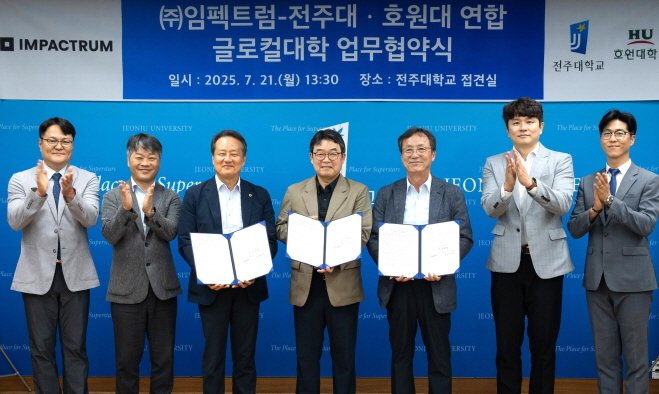 메이저 바카라사이트 캡틴 연합이 지난 21일 임팩트럼과 업무협약을 맺고 구체형 메이저 바카라사이트 캡틴 디스플레이 기술 개발에 나섰다. 전주대 제공