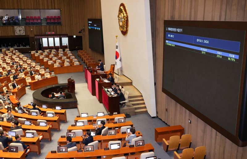 10일 오후 서울 여의도 국회에서 열린 제427회국회(임시회) 제1차 본회의에서 우원식 의장이 임이자 신임 국회 기획재정위원회 위원장 선출을 알리고 있다. 2025.7.10/뉴스1 ⓒ News1 안은나 기자