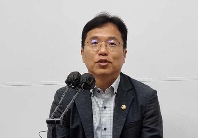 강주엽 행정중심복합도시 건설청장이 23일 세종시청 정음실에서 취임 소감과 함께 향후 구상을 밝히고 있다. / 뉴스1