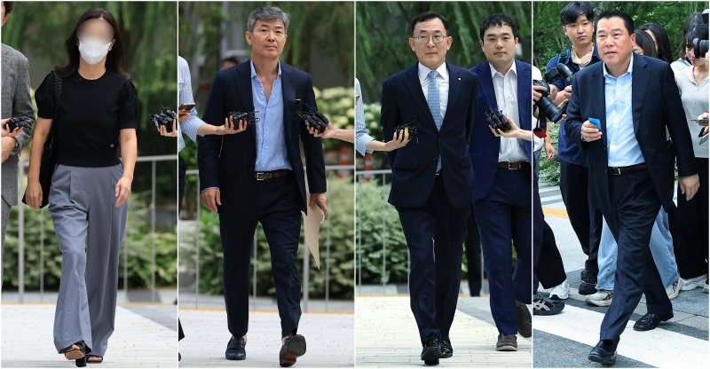 23일 서울 종로구 김건희 특검팀(특별검사 민중기)으로 ‘김건희 집사’ 김예성 씨 부인 정 모 씨(왼쪽 사진부터)와 이종호 전 블랙펄인베스트 대표, 정근수 전 신한은행 부행장, 최석우 경남스틸 대표가 각각 소환 조사에 출석하고 있다. 2025.7.23/뉴스1 ⓒ News1 박정호 기자
