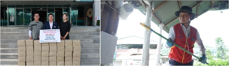 나눔을 실천한 영동군청 육상팀 이현정 선수(왼쪽)과 영동우체국 한우송 집배원(영동군 제공, 재판매 및 DB금지) /뉴스1