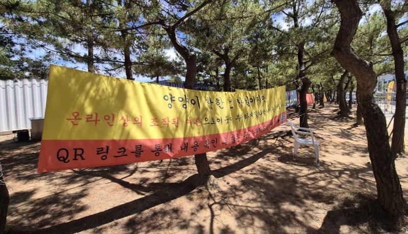 양양 인구해변 인근에 걸린 현수막 (출처=연합뉴스)