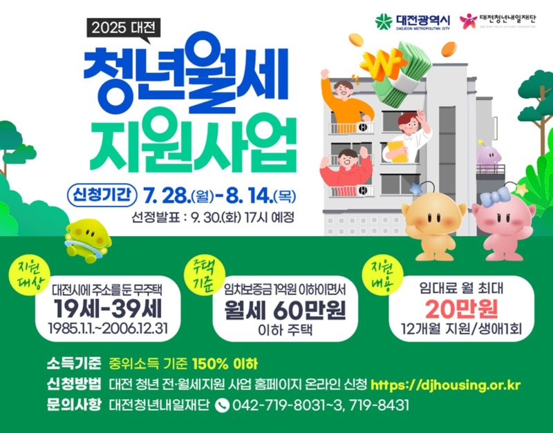 대전시, 대전 청년 월세 지원사업 모집 홍보 포스터. (대전시 제공. 재판매 및 DB금지)2025.7.24/뉴스1