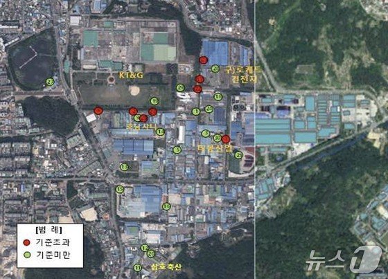 광주 북구 본촌산업단지 오염조사 지점 및 기준초과 지점(광주 북구 제공. 재판매 및 DB 금지)