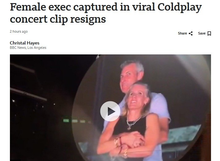 ‘불륜의 최후’ 콜드플레이 콘서트 그 男女, 나란히 해고·사임 엔딩