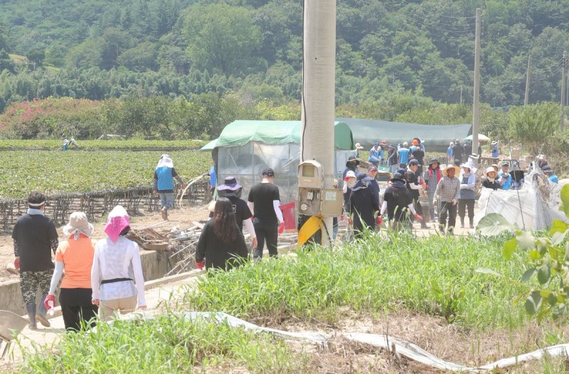 경남 산청군 신안면 일대 수해 복구에 나선 자원봉사자들 (출처=연합뉴스)
