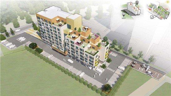 [고성(경남)=뉴시스] 신정철 기자= 경남 고성군은 청년 인구 유입, 지역경제 활성화를 위해 지방소멸대응기금 130억 원을 투입하여 경남 최초로 '만원' 임대 아파트(고성형 근로자 주택 건립사업)을 착공했다고 27일 밝혔다. 사진은 고성읍 서외리 235-5번지 일원에 조성될 대지면적 3429.00㎡, 연면적 2831.97㎡의 공동주택(아파트) 1개동, 지상7층, 64세대 규모의 아파트 조감도.(사진=고성군 제공).2025.07.27. photo@newsis.com *재판매 및 DB 금지