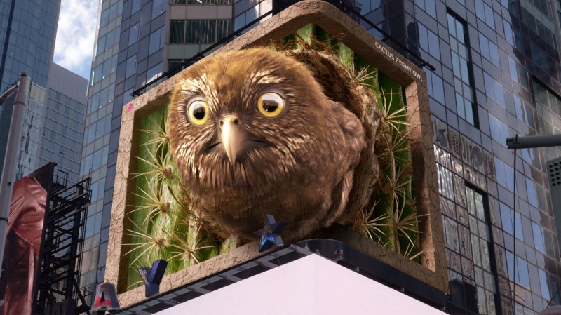LG전자가 미국 뉴욕 타임스스퀘어 전광판에서 최근 공개한 '피그미 올빼미'를 주제로 한 7번째 'LG와 함께하는 위기 동물 보호 캠페인' 영상. LG전자 제공