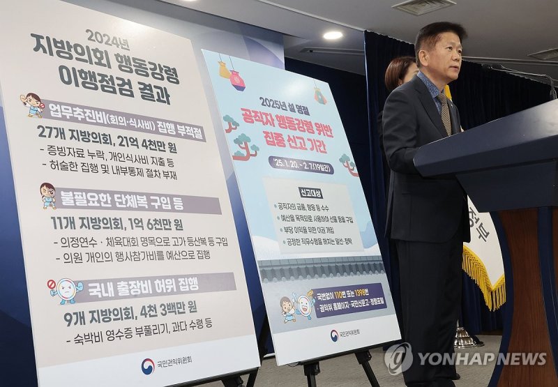 국민권익위 관계자가 올해 1월 23일 '지방의회 행동강령 이행점검' 결과를 발표하는 모습 (출처=연합뉴스)