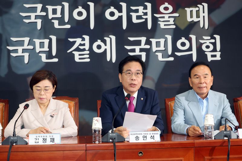 송언석 국민의힘 비상대책위원장 겸 원내대표가 28일 오전 서울 여의도 국회에서 열린 비상대책위원회의에서 발언하고 있다. 사진=박범준 기자