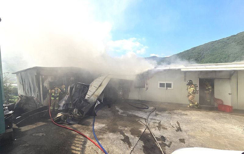 [경주=뉴시스] 경주시 내남면 공장 휴게실용 컨테이너 화재 현장(사진= 경주소방서 제공) 2025.7.28. photo@newsis.com