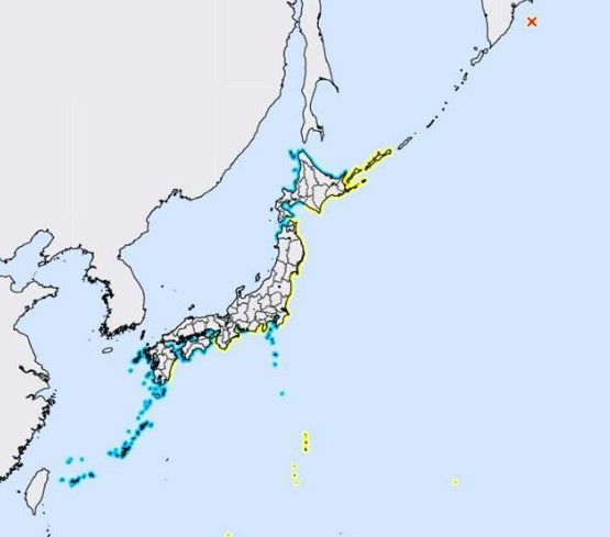 일본 해안 쓰나미 경보 지도
