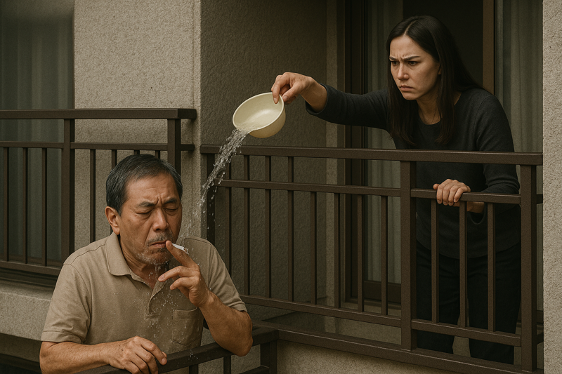 베란다서 담배 피우는 아랫집 男에게 물 뿌린 女.. 갑론을박