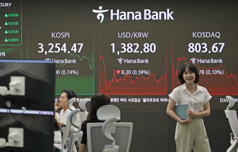 서울 중구 하나은행 딜링룸 전광판./뉴스1 ⓒ News1 송송이 기자