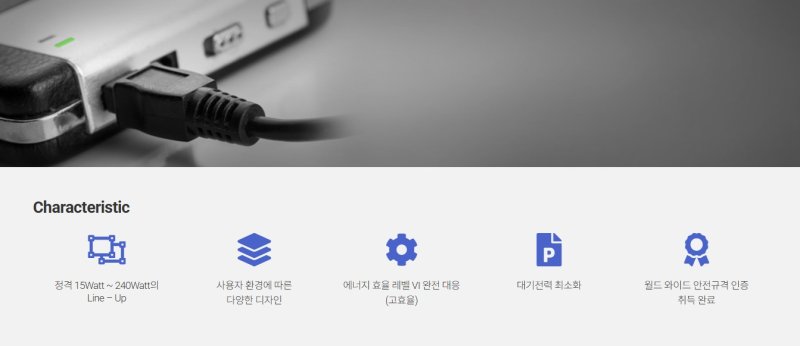 파워넷 주요 제품인 어댑터(파워넷 홈페이지 갈무리)
