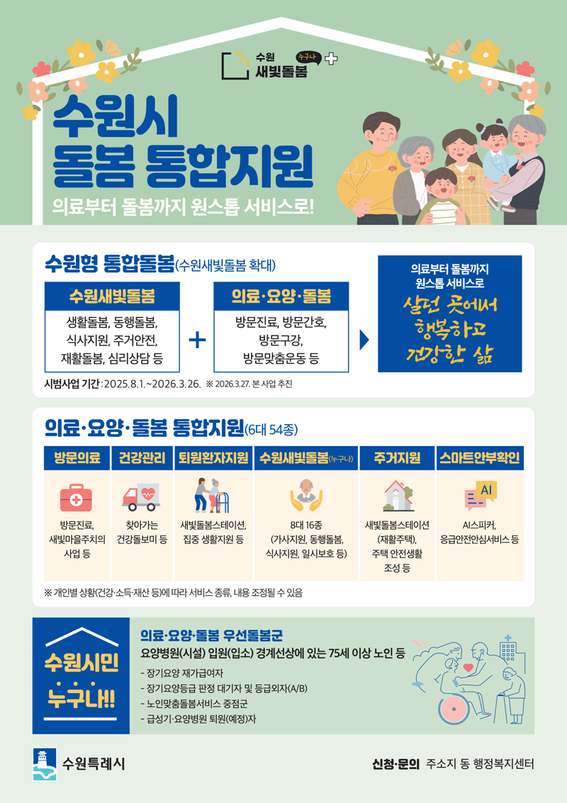 수원시, 8월부터 '의료·요양·돌봄 통합지원 서비스' 시작