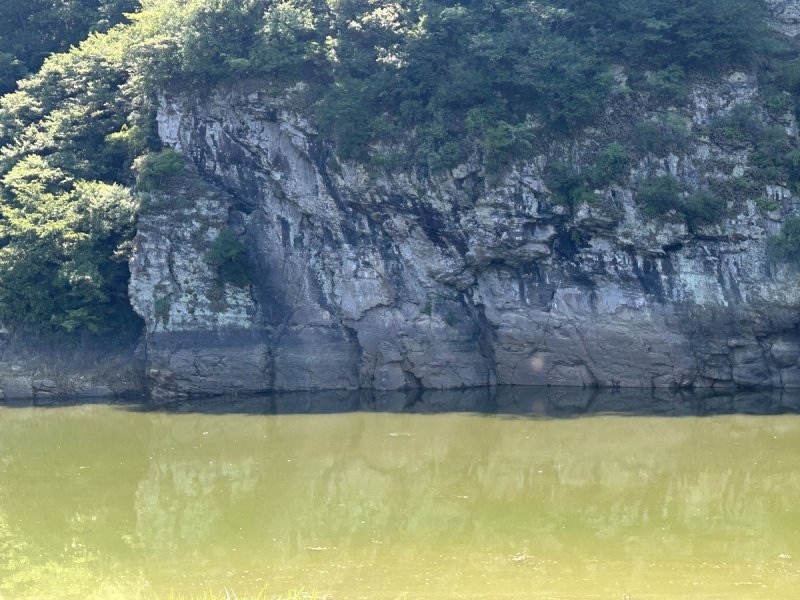 여전히 물에 잠겨 있는 반구대 암각화 (출처=연합뉴스)