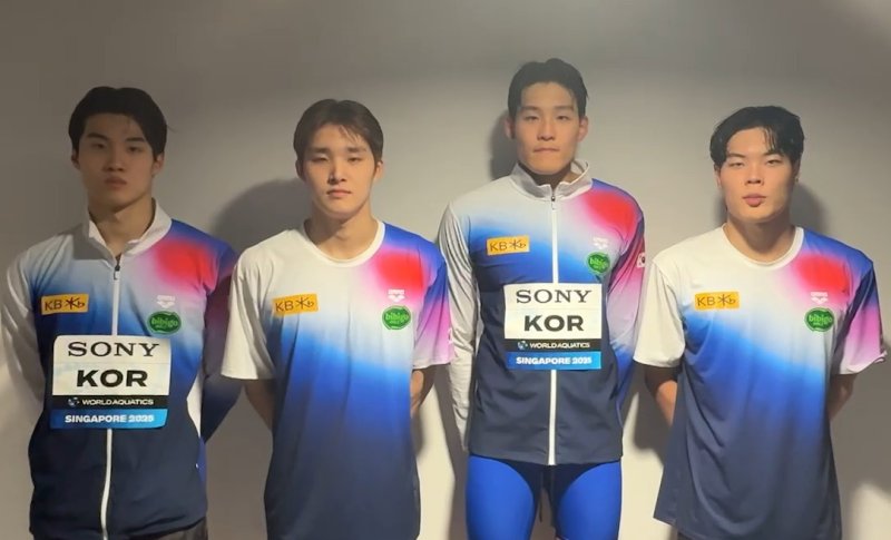 경기 후 소감을 밝히는 한국 남자 계영 대표팀(올댓스포츠 영상 캡처)