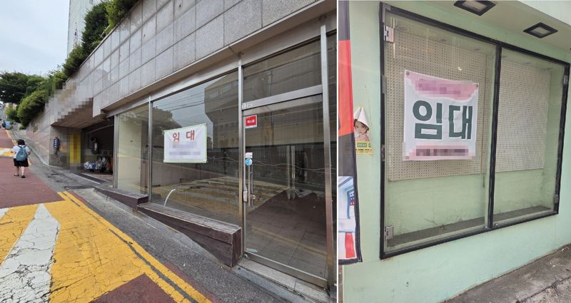 홍대 메인 상권인 레드로드 인근 상가 밀집 지역에 위치한 일부 건물에 임대 안내 문구가 붙어 있다. 사진=장인서 기자