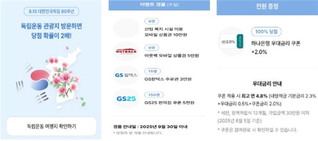 광복 관련 '한국관광 100선' 관광지 이벤트(대한민국 구석구석 제공)