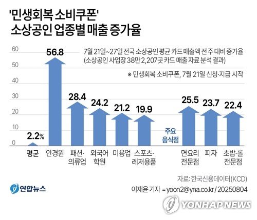 소비쿠폰 풀리고 소상공인 매출 2% 증가…안경 57%·옷 28% 뛰어 (출처=연합뉴스)