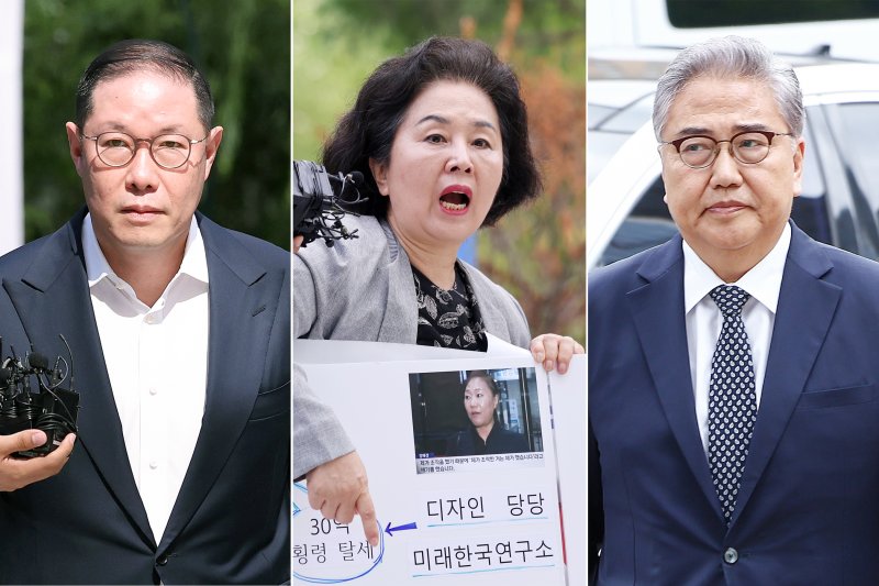 김영선 전 국민의힘 의원과 조현상 HS효성 부회장, 박진 전 외교부 장관이 4일 메이저 바카라 종로구 '김건희 특검'(특별검사 민중기) 사무실로 조사를 받기 위해 출석하고 있다. 왼쪽부터 조현상 부회장, 김영선 전 의원, 박진 전 장관. 2025.8.4/메이저 바카라1 ⓒ News1 박지혜 기자,김민지 기자