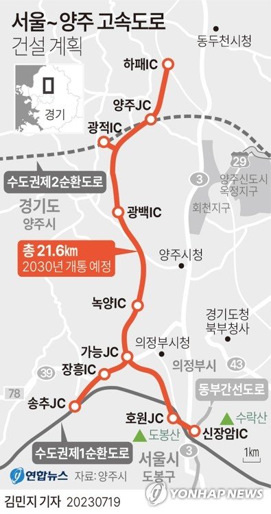서울∼양주 민자고속도로 내년 6월 '첫 삽'…2030년 개통 목표 (출처=연합뉴스)